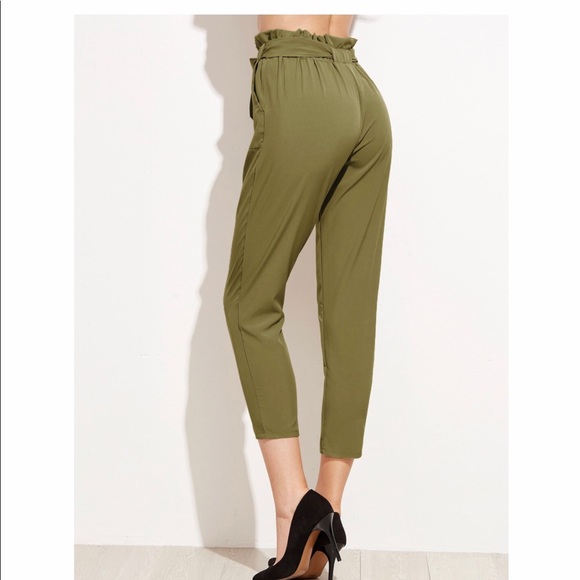 Ruffle Waist Self Belt Tailored Pants - Picture 2 of 5